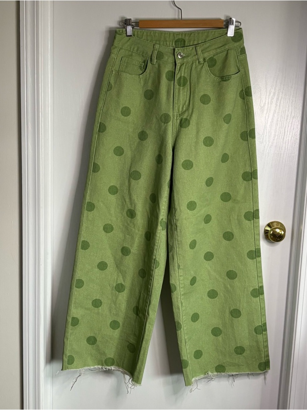 Missguided Green Polka Dot Wide Leg Jeans Size 4 - Picture 2 of 5
